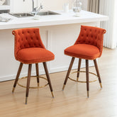 Roundhill Furniture Elvara Set of 2 Button-Tufted Counter Stools with Nailhead Trim - Orange