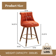Roundhill Furniture Elvara Set of 2 Button-Tufted Counter Stools with Nailhead Trim - Orange