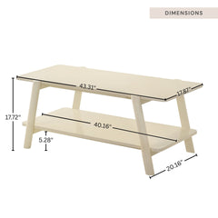 Metz Mid-Century Modern Wood Shelf Coffee Table, Off-White Finish