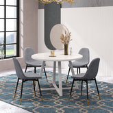 Evatt 5-Piece Round Dining Set, Trestle Round Table with 4 Stylish Chairs, Gray