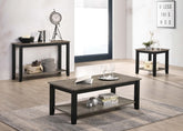 Gray / Black 3pc Table Set Under-Table Shelf Storage Living Room Furniture 1x Coffee 1x End 1x Console Table Walnut Veneer Top