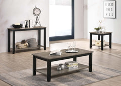 Gray / Black 3pc Table Set Under-Table Shelf Storage Living Room Furniture 1x Coffee 1x End 1x Console Table Walnut Veneer Top