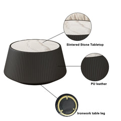 Light Sintered stone Top Cup Shape Leather Coffee modern Sofa Table for Living Room furniture ( Each tabletop has a unique grey pattren)
