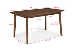 Mid-century Modern 5pc Dining Set Rectangular Table Warm Wood Finish Upholstered Chair Brown Wooden Dining Room Furniture