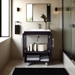 Wenge 1-Shelf Freestanding Bathroom Vanity Cabinet with Double Doors
