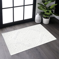 Step Collection High-Low Medallion Cream/Cream Indoor Area Rug, 2'x3', Modern, Contemporary, Geometric, Bohemian, Bedroom, Kitchen, Living Room, Doormat, Non Shedding Carpet