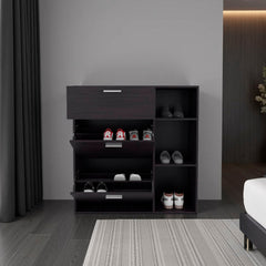 Wenge 1-Drawer Shoe Storage Cabinet with 2 Tilt-Out Drawers