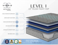 Restonic Comfort Care 13" Hybrid Mattress, Individual Pocketed Coil Mattress , Plush Comfort, Twin Extra Long