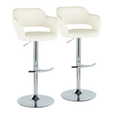 Margarite Contemporary Ajustable Barstool with Swivel in Chrome Metal and Cream Faux Leather with Rounded T Footrest by LumiSource - Set of 2
