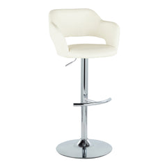 Margarite Contemporary Ajustable Barstool with Swivel in Chrome Metal and Cream Faux Leather with Rounded T Footrest by LumiSource - Set of 2