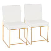 High Back Fuji Contemporary Dining Chair in Gold and White Faux Leather by LumiSource - Set of 2