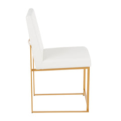 High Back Fuji Contemporary Dining Chair in Gold and White Faux Leather by LumiSource - Set of 2