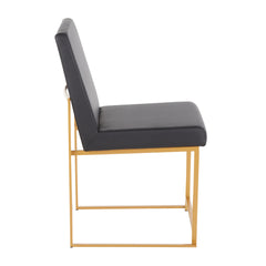 High Back Fuji Contemporary Dining Chair in Gold and Black Faux Leather by LumiSource - Set of 2