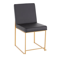 High Back Fuji Contemporary Dining Chair in Gold and Black Faux Leather by LumiSource - Set of 2