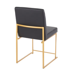 High Back Fuji Contemporary Dining Chair in Gold and Black Faux Leather by LumiSource - Set of 2