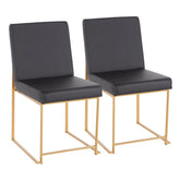 High Back Fuji Contemporary Dining Chair in Gold and Black Faux Leather by LumiSource - Set of 2