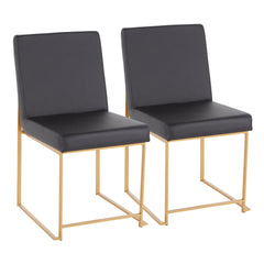 High Back Fuji Contemporary Dining Chair in Gold and Black Faux Leather by LumiSource - Set of 2