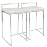 Fuji Contemporary Stackable Counter Stool in White Faux Leather by LumiSource - Set of 2