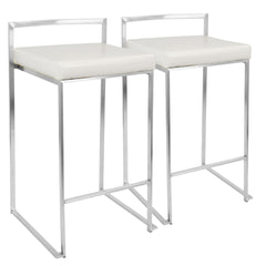 Fuji Contemporary Stackable Counter Stool in White Faux Leather by LumiSource - Set of 2
