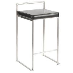 Fuji Contemporary Stackable Counter Stool in Black Faux Leather by LumiSource - Set of 2