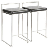 Fuji Contemporary Stackable Counter Stool in Black Faux Leather by LumiSource - Set of 2
