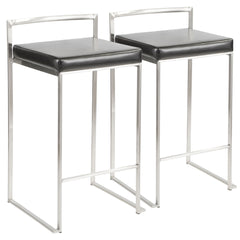 Fuji Contemporary Stackable Counter Stool in Black Faux Leather by LumiSource - Set of 2