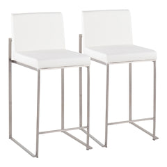 Fuji Contemporary High Back Counter Stool in Stainless Steel and White Faux Leather by LumiSource - Set of 2