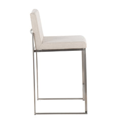 Fuji Contemporary High Back Counter Stool in Stainless Steel and Beige Fabric by LumiSource - Set of 2