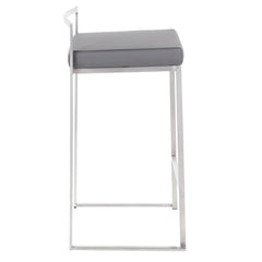 Fuji Contemporary Stackable Counter Stool in Stainless Steel with Grey Faux Leather Cushion by LumiSource - Set of 2
