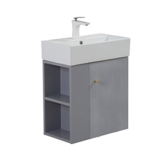 21.6" Wall-mounted Vanity Base Only, Open Shelf on the Left, Matt Grey GF-25V06-21MGL - W1573P446789