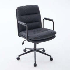 Office Chair,Mid Back Home Office Desk Task Chair with Wheels and Arms Ergonomic PU Leather Computer Rolling Swivel Chair with Padded Armrest,The back of the chair can recline 40° (Black),SW1741BK