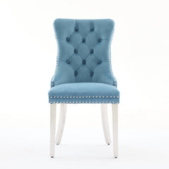 Nikki Collection Modern, High-end Tufted Solid Wood Contemporary Velvet Upholstered Dining Chair with Chrome Stainless Steel Plating Legs,Nailhead Trim,Set of ,Light Blue and Chrome, SW1701LB