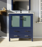 Navy Blue Bath Vanity 30 in. W x 18.25 in. D, White Ceramic Top, and Faucet Set