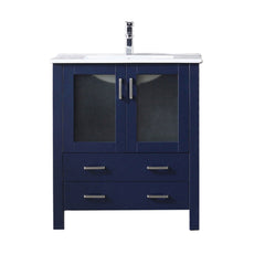 Navy Blue Bath Vanity 30 in. W x 18.25 in. D, White Ceramic Top, and Faucet Set