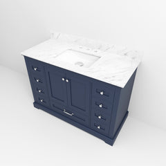 Navy Blue Single Bath Vanity 48 in. W x 22 in. D, with Carrara Marble Top