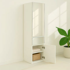 Elise Slim Modular Wood Closet Cabinet with Mirror in White