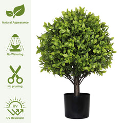 22in Artificial Boxwood Topiary Ball Trees in Pots for Indoor Outdoor Home Garden Decor 2pcs/set