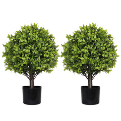 22in Artificial Boxwood Topiary Ball Trees in Pots for Indoor Outdoor Home Garden Decor 2pcs/set