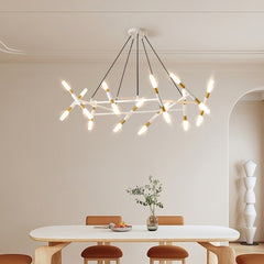 41" White & Golden Modern Chandelier Light Fixture, Branch Design with Frosted Tubes, Black Cords, Adjustable Height Pendant Light for Dining Room, Living Room, or Kitchen Island (Bulb Not Included)