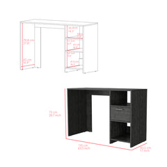 Computer Desk Odessa with Single Drawer and Open Storage Cabinets, Smokey Oak Finish