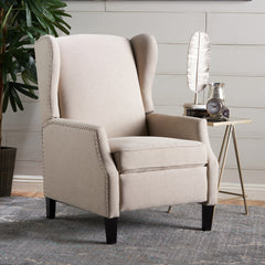 Pushback Recliner Chair, Modern Fabric Wingback Armchair with Nailhead Trim, and Wood Legs, Classic Living Room Recliner for Bedroom