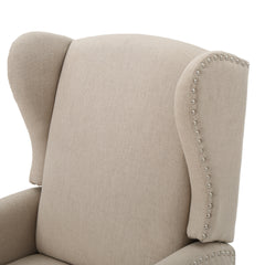 Pushback Recliner Chair, Modern Fabric Wingback Armchair with Nailhead Trim, and Wood Legs, Classic Living Room Recliner for Bedroom
