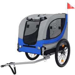 Large Folding Bike Trailer for Dogs – 66LB Capacity All-Terrain Pet Carrier, Durable Steel Frame for Cycling, Jogging, Camping & Outdoor Adventures, Gray- Blue