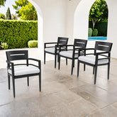 Outdoor Patio K/D Aluminum Stationary Dining Chairs 4PCS with Outdoor-grade Sunbrella Fabric Cushions, Tapered Feet, Ember Black