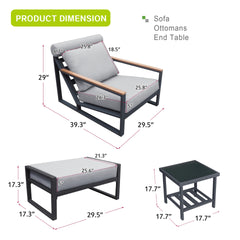 Recliner Patio Chair with Cushions and Ottoman,Waterproof Fabric Soft Cushions with Aluminium Frame