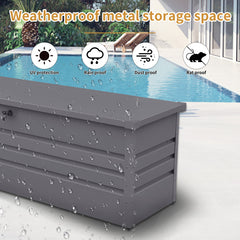 260 Gallon Metal Outdoor Deck Box Waterproof, Extra Large Patio Storage Box with Lockable Storage Containers for Patio Furniture Cushions, Pool Accessories, Garden Tools Light Gray
