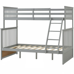 Twin Over Full Bunk Bed , Wooden Bunk Bed with Ladder and Safety Guard Rails –Gray