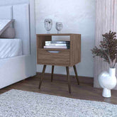 Nightstand Fugaz, Open Shelf, Single Drawer, Dark Walnut Finish