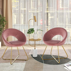 Modern Accent Velvet Chair,Set of 2, Dining Chair Comfy Upholstered Arm Chair Living Room Furniture Mid-Century Leisure Chair with Golden Metal Frame Legs