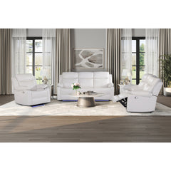 Blanche White 3PC Reclining Sofa and Loveseat-with speaker and Recliner with LED Lights